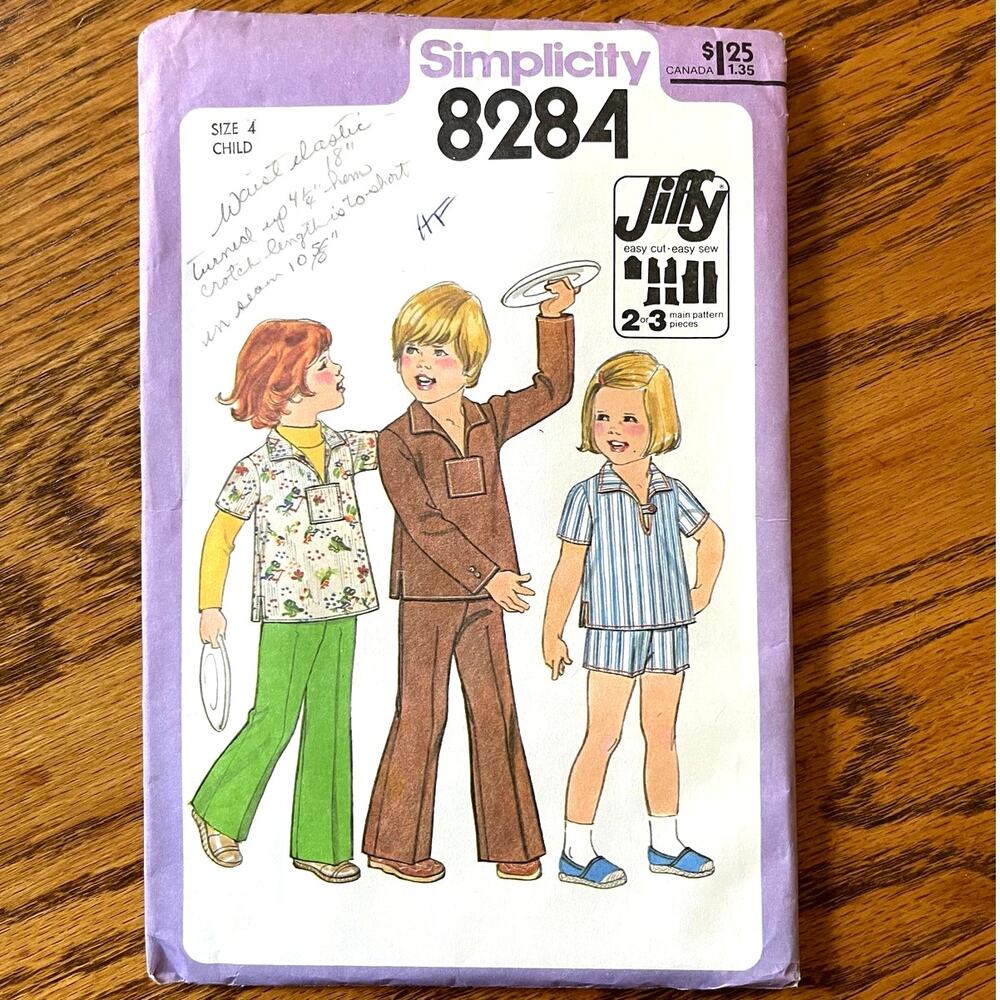 Vintage 1970s Simplicity 8284 Sewing Pattern Unisex Sz 4 Top Pant Short COMPLETE